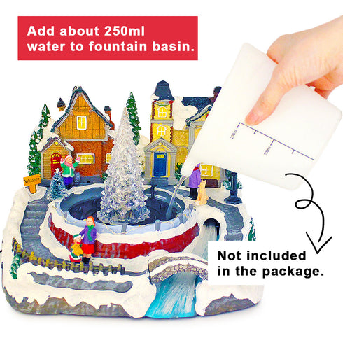 Christmas Village Snowy Fountain Milky Way River Musical Multicolor LED Light Up